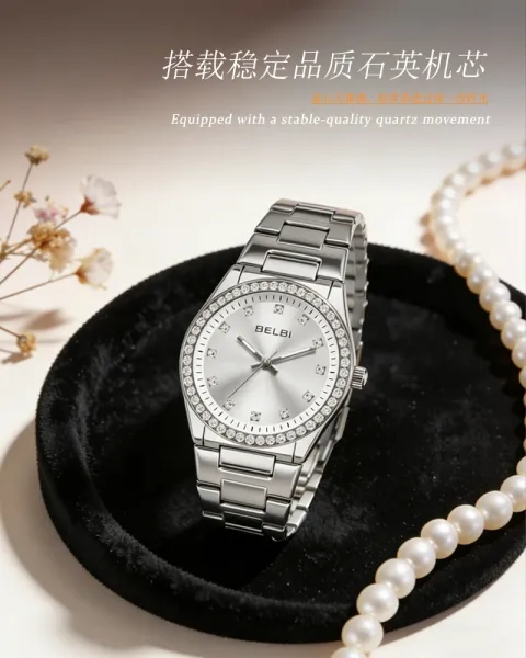Design BELBI Crystal-Encrusted Black Dial Gold Watch Watches - 9