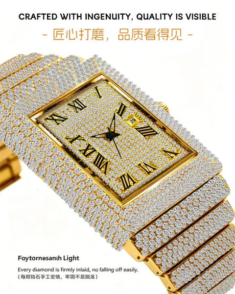 Design BELBI Iced-Out Rectangle Gold Watch Watches - 10