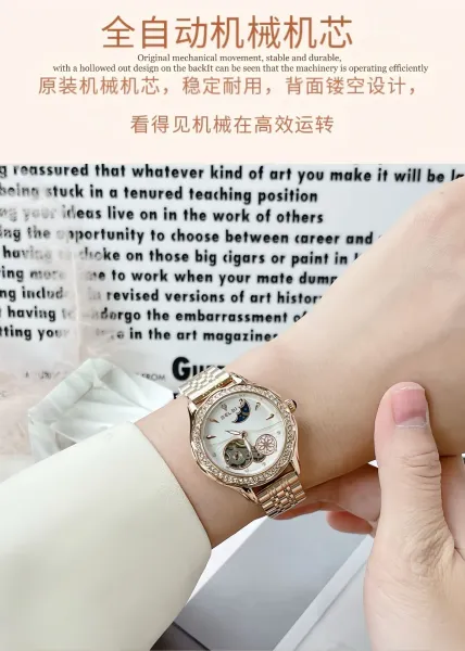 Design BELBI Moon Phase Mechanical Watch Rose Gold Watches - 12