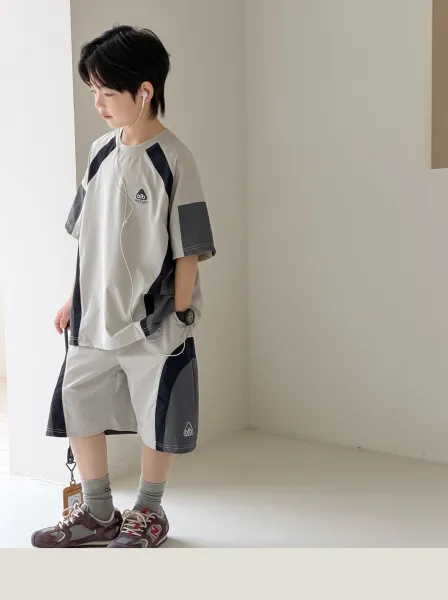 Design OLB Studio Color-Block T-Shirt and Shorts Set Black / Gray Sets - 19