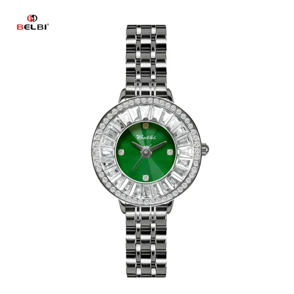 Design BELBI Crystal-Embellished Black Dial Stainless Steel Watch Watches - 24