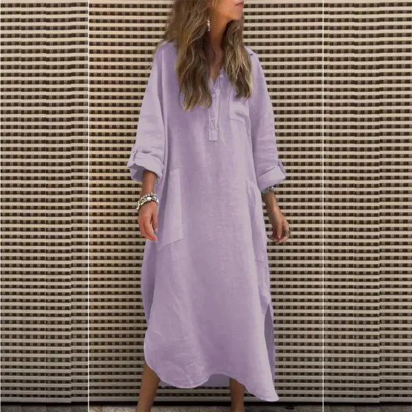Design Linen Shirt Dress Light Blue Casual-Dress - 16
