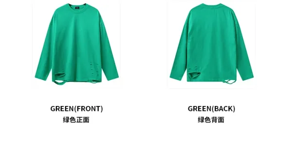 Design Distressed Oversized Long Sleeve T-Shirt Emerald Green - 19