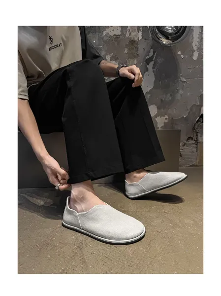 Design Slip-On Loafers White Textured Fabric Casual Shoes - 5