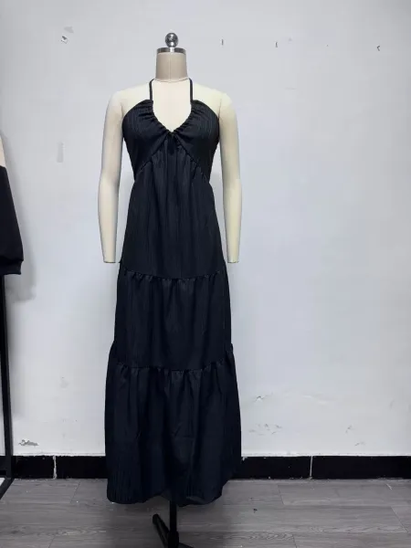 Design Halter Neck Tiered Maxi Dress Pale Yellow - 4