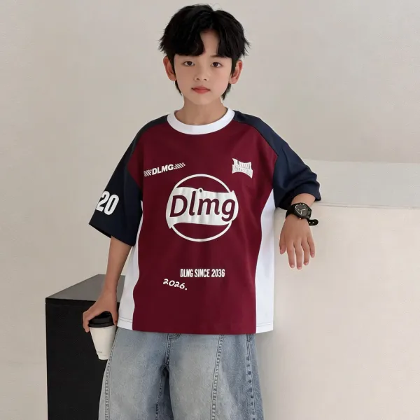 Design DLMG Graphic Print Color-Block T-Shirt Burgundy T-Shirts - 1