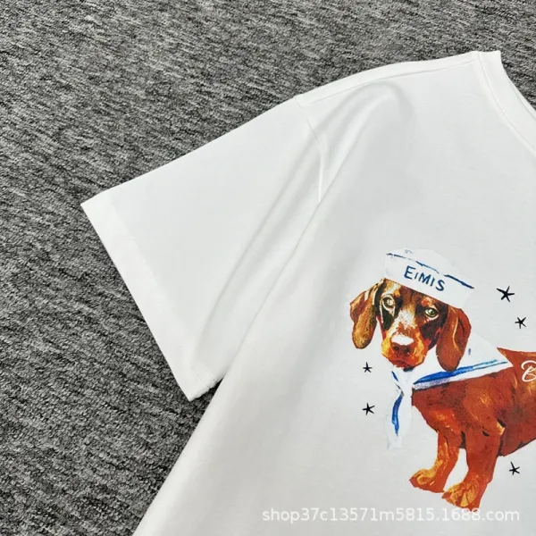 Design Dachshund Illustration Off-Shoulder White T-Shirt - 8