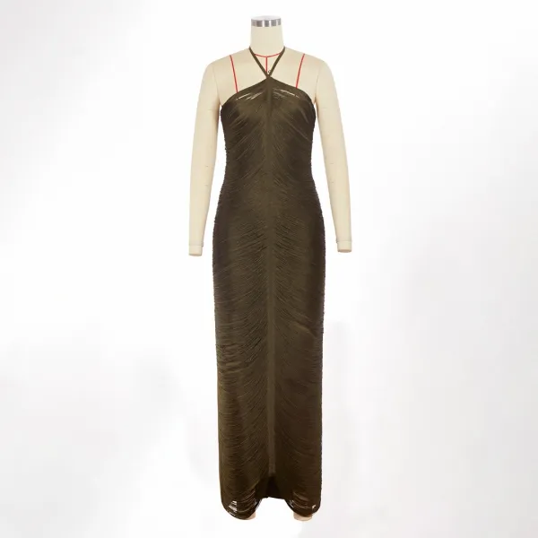 Design Pleated Halter Maxi Dress in Dusty Rose - 23