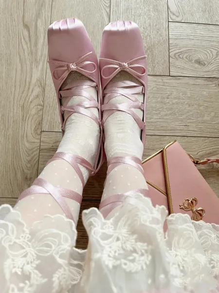 Design Ballet-Inspired Satin Mary Janes Pink Heels - 14