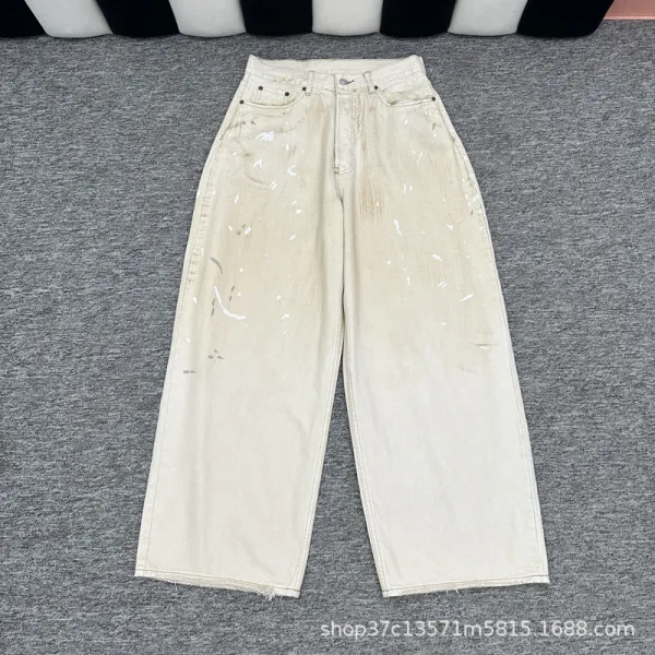 Design Wide-Leg Paint-Splatter Off-White Jeans - 1