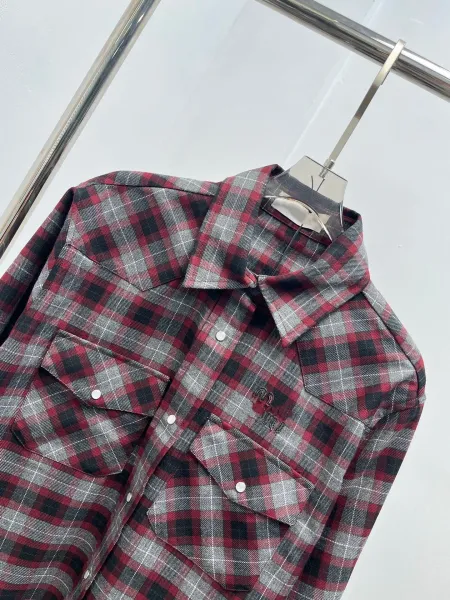 Design Plaid Western Shirt Burgundy Gray Multicolor Shirt Tops Shirt - 12