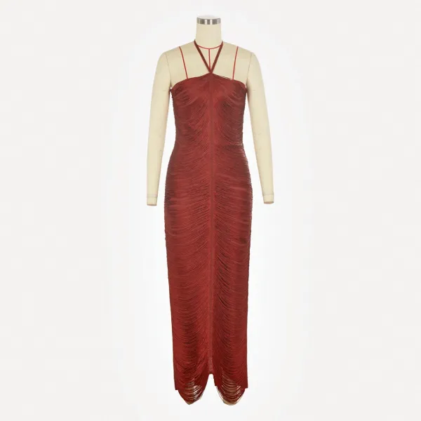 Design Pleated Halter Maxi Dress in Dusty Rose - 32