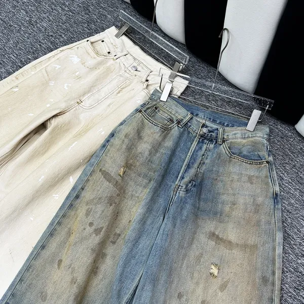Design Wide-Leg Paint-Splatter Off-White Jeans - 4