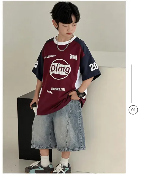 Design DLMG Graphic Print Color-Block T-Shirt Burgundy T-Shirts - 14