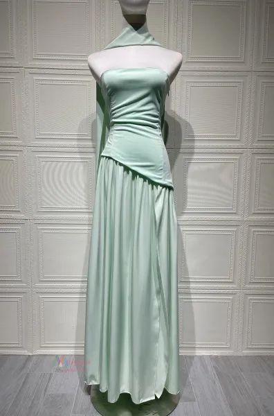Design Olive Green Asymmetrical Halter Gown Dress.formal Dress - 16