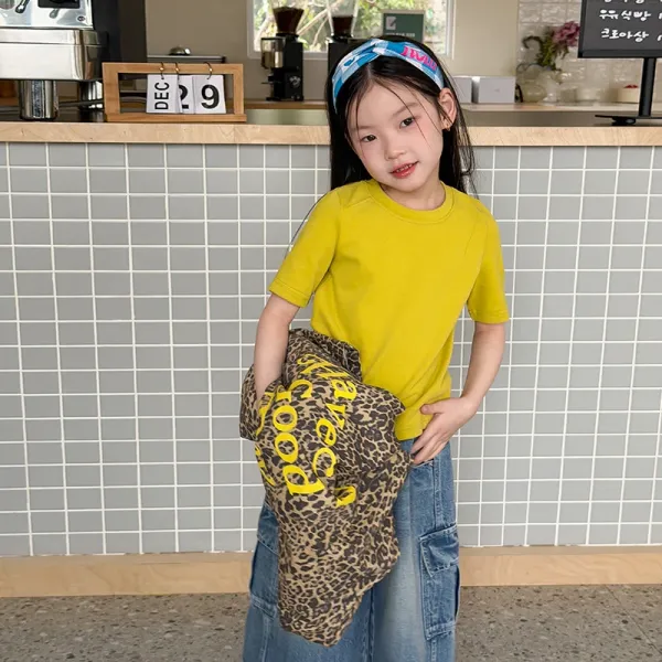 Good Brand Leopard Print Hoodie Yellow T-Shirt Kids Denim Cargo Pants - 1