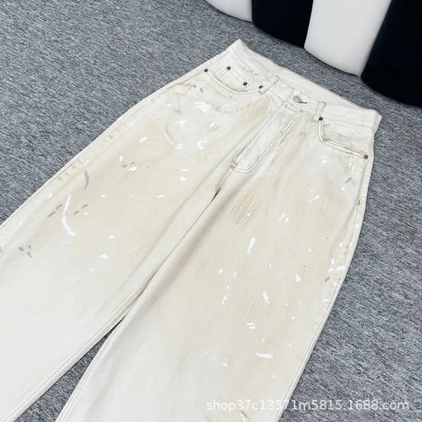 Design Wide-Leg Paint-Splatter Off-White Jeans - 6