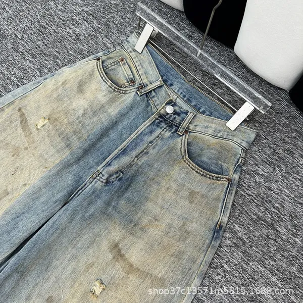 Design Wide-Leg Paint-Splatter Off-White Jeans - 15