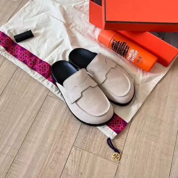 Tory Burch Miller Slide Loafers Beige Suede Slippers - 1