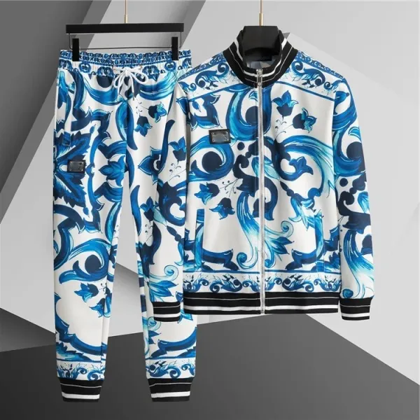 Dolce & Gabbana Baroque Print Tracksuit White Blue - 1