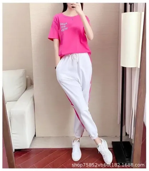 Design Track Pants White with Pink Side Stripe Sweatpants - 11