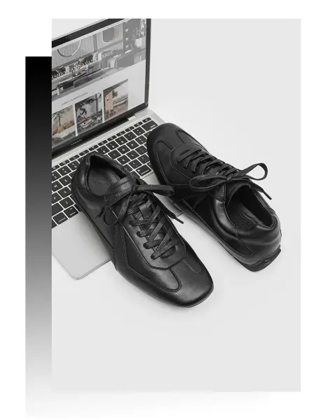 Design Black Leather Low-Top Sneakers - 2