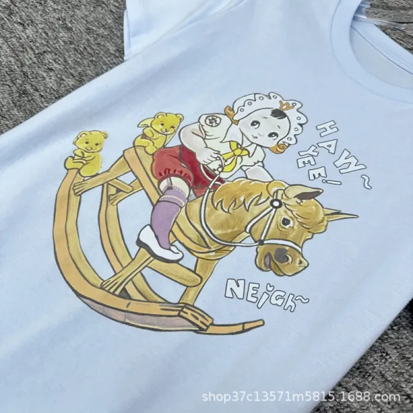 Design Rocking Horse Illustration Light Blue T-Shirt - 13
