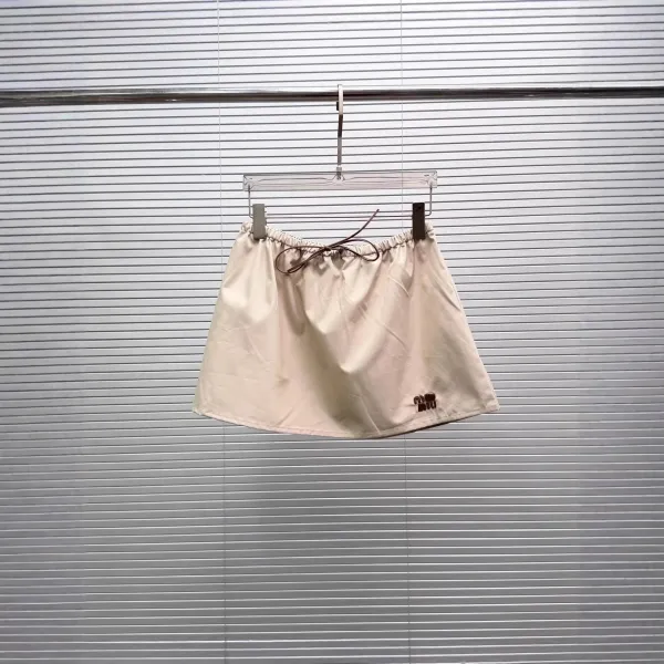 Design Drawstring Waist Skirt Beige Skirt - 1