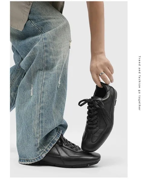 Design Black Leather Low-Top Sneakers - 10