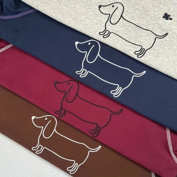 Design Dachshund Print Long-Sleeve Tee Gray T-Shirts - 27