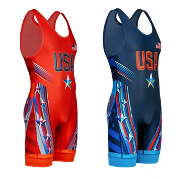 USA Wrestling Singlet Red and Navy Patriotic Design Activewear - 1