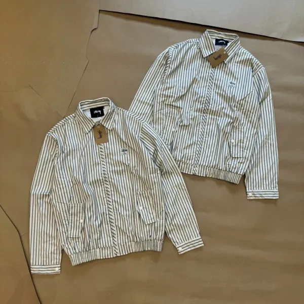 Stussy Striped Coach Jacket Beige / Black Outerwear - 1