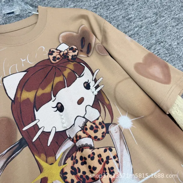Hello Kitty Graphic Layered Sleeve T-Shirt Beige - 7