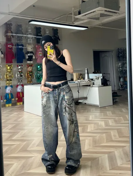Denim Tears Distressed Print Wide-Leg Jeans Multicolor - 5