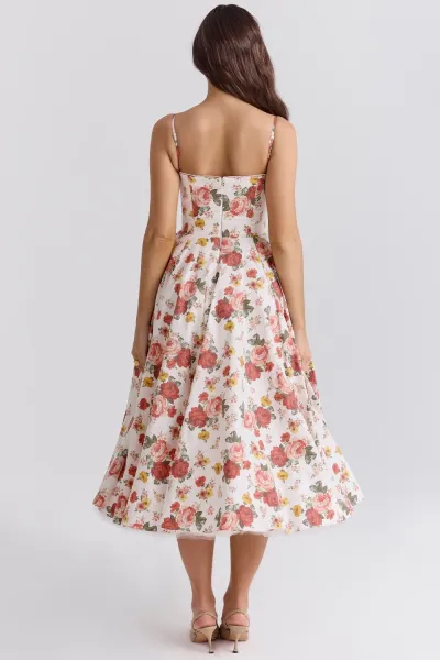 Design Yellow Lace-Trimmed Corset Midi Dress - 18