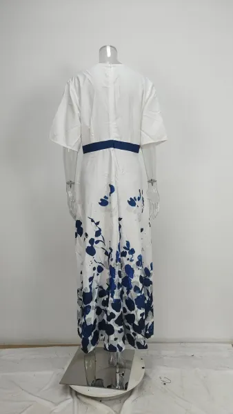 Design Floral Print V-Neck Wrap Maxi Dress in Light Blue and Red - 19