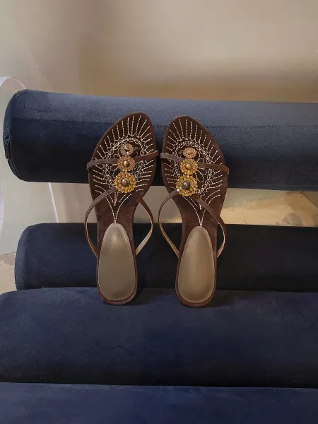 Design Embellished Suede Thong Sandals in Dusty Gray - 12