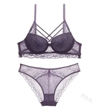 Design Black Lace Strappy Bra and Thong Set Underwear - 6
