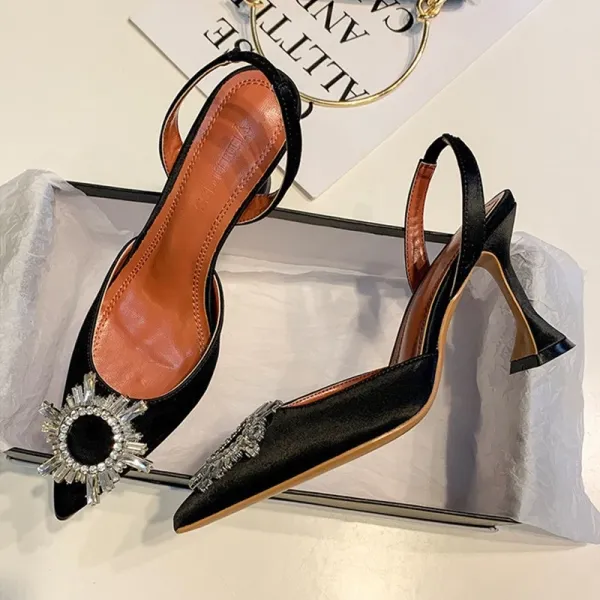 Design Slingback Pointed-Toe Heels with Crystal Sunburst Ornament Magenta - 2