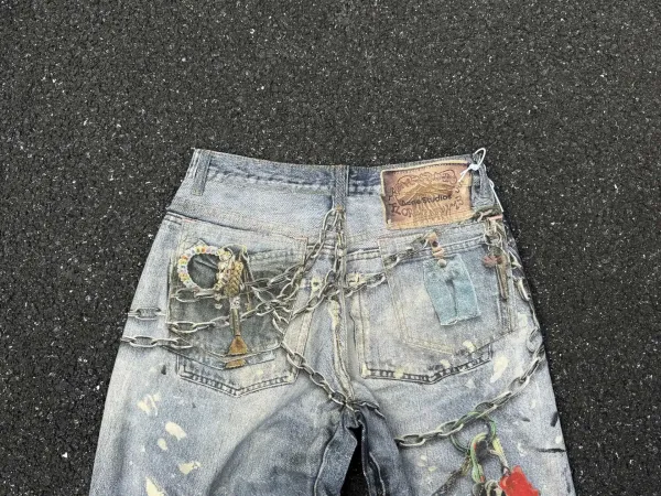 Denim Tears Distressed Print Wide-Leg Jeans Multicolor - 10