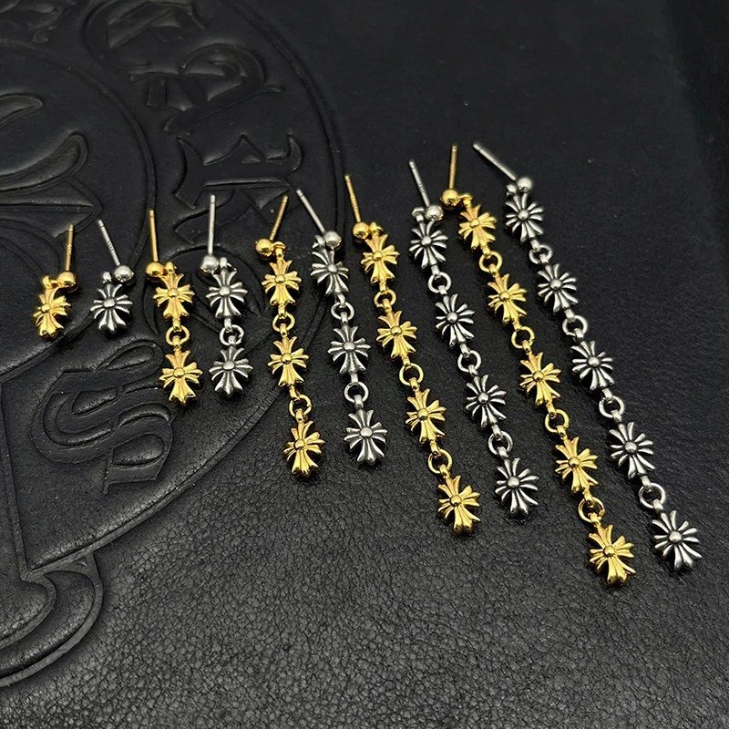 Chrome Hearts Cross Flower Link Earrings