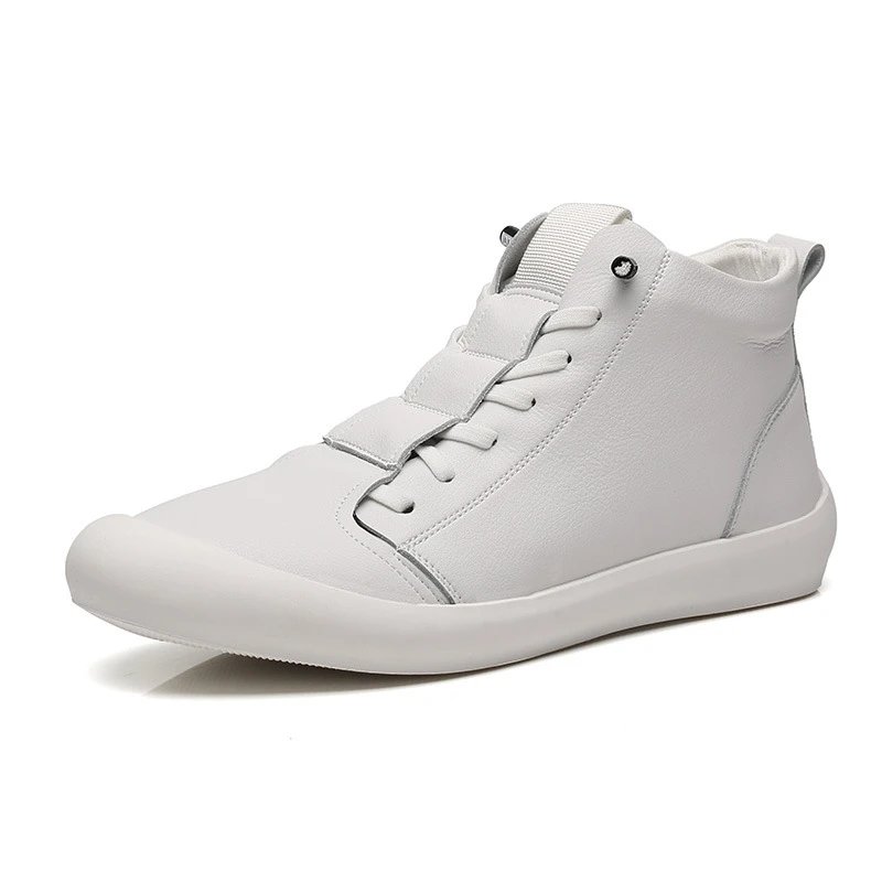 High-Top Lace-Up White Leather Sneakers