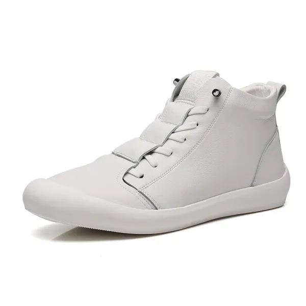 Design High-Top Lace-Up White Leather Sneakers - 1