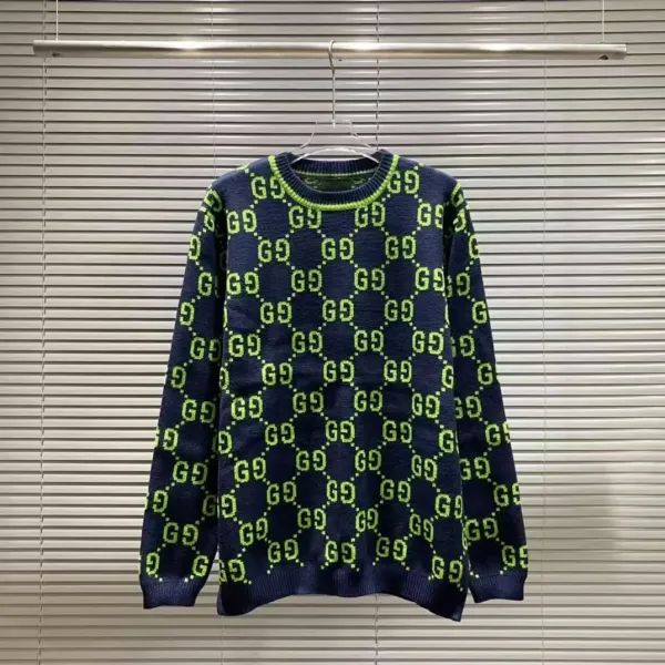 Gucci GG Pattern Knit Sweater Navy and Neon Green - 1