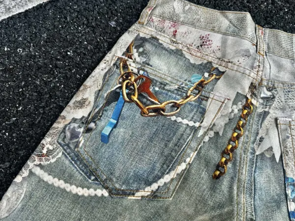 Denim Tears Distressed Print Wide-Leg Jeans Multicolor - 28