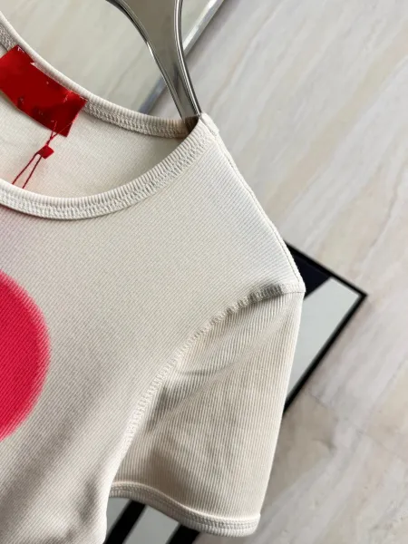 Comme des Garçons Play Heart Logo Ribbed Crop T-Shirt Pink - 19