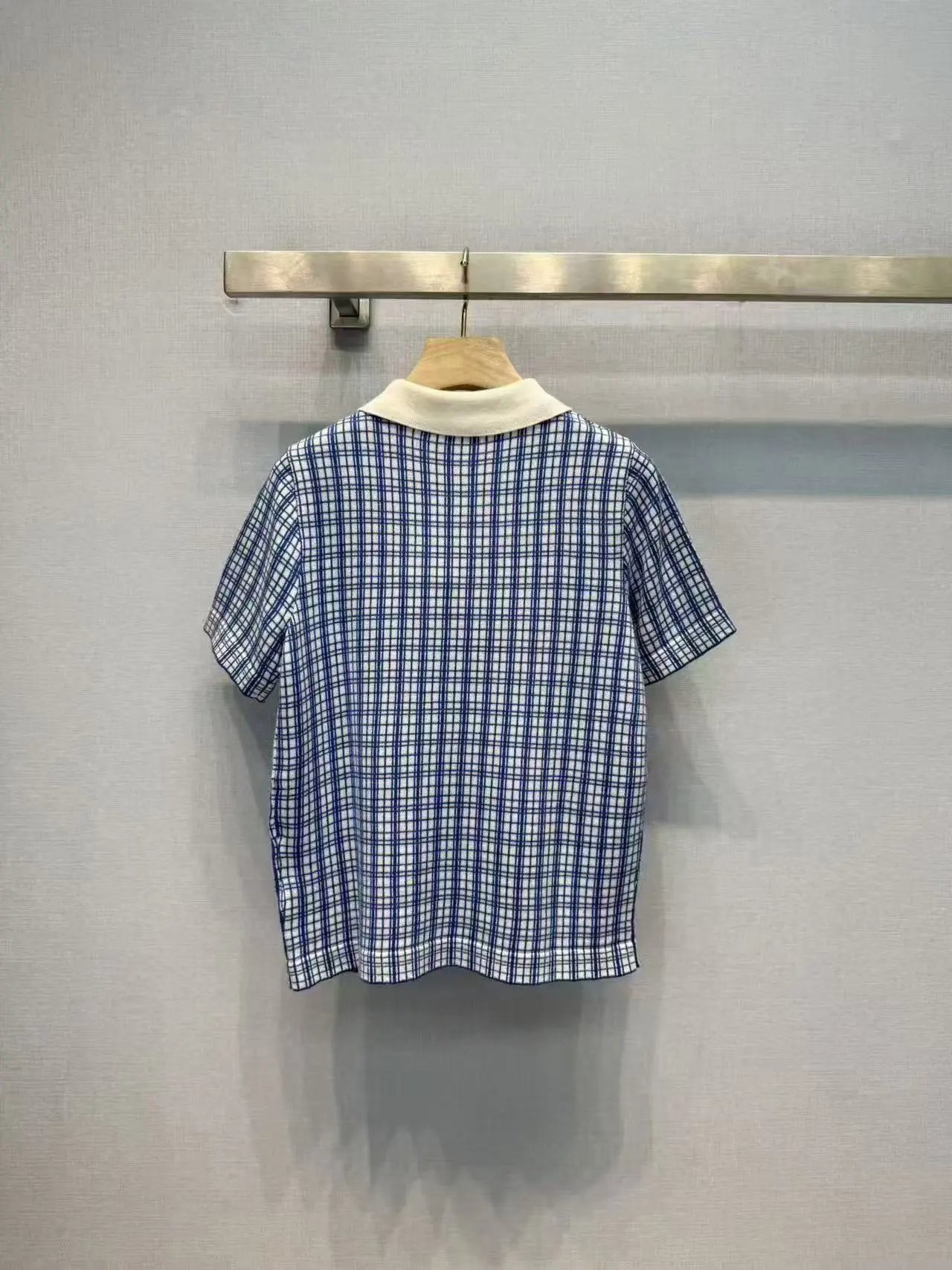 Design Grid-Check Polo Shirt in Blue and White - 4
