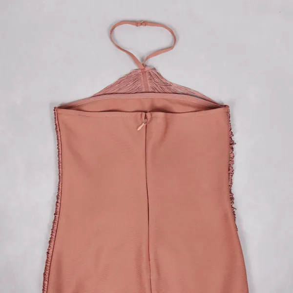 Design Pleated Halter Maxi Dress in Dusty Rose - 22