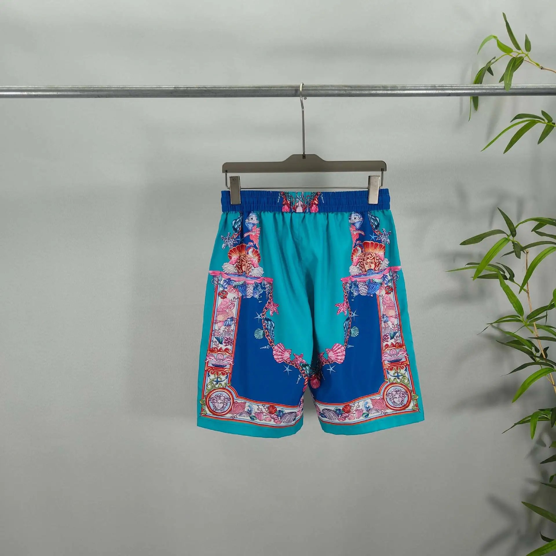 Versace Baroque Print Silk Shirt and Shorts Set Turquoise Multicolor - 11