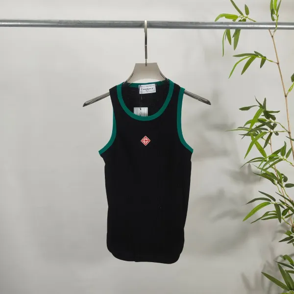 Casablanca Ribbed Tank Top Black with Emerald Trim Vest Top - 1